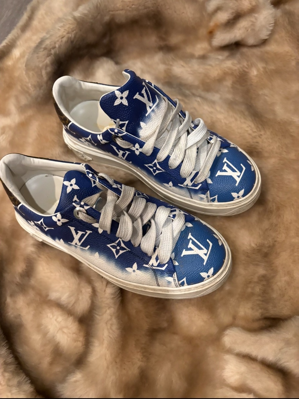Louis Vuitton  Navy Blue & White Monogram Lace-Up Sneakers